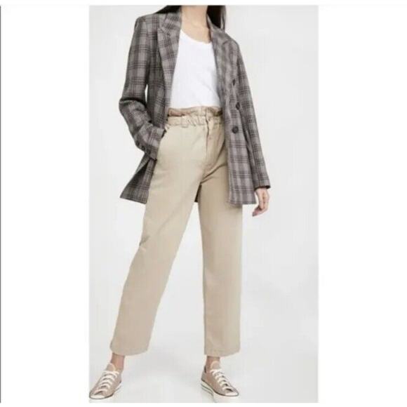 Mother Size 27 yoyo ruffle greaser paper bag highrise straight khakis pants w24 - Picture 1 of 13